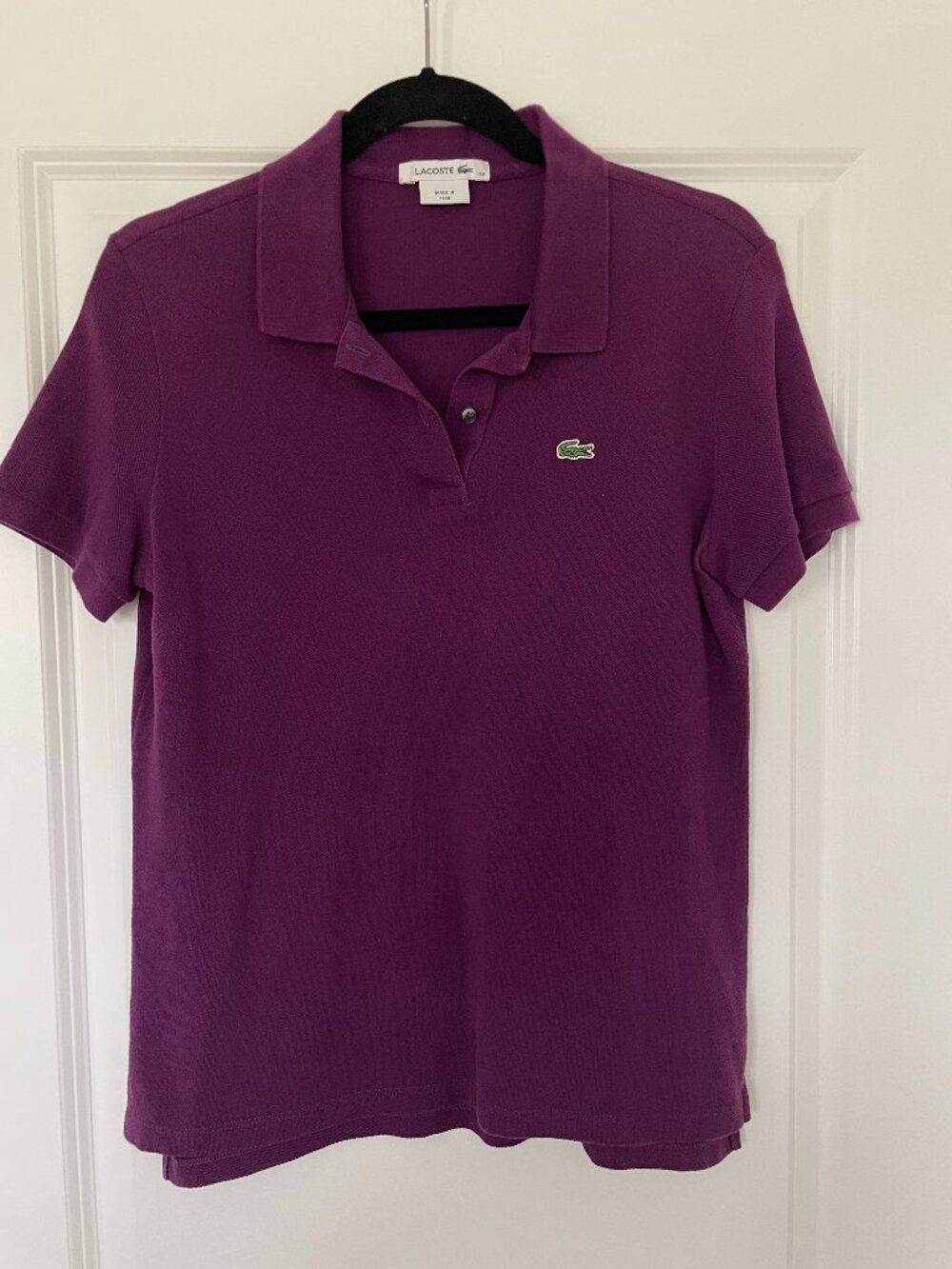 Lacoste Polo Shirt Medium Purple Cotton Short Sleeve Crocodile Logo Classic Prep